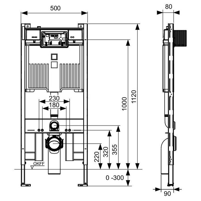 Built-in toilet frame with TECEprofil fastenings, 8 cm thick, 9300500