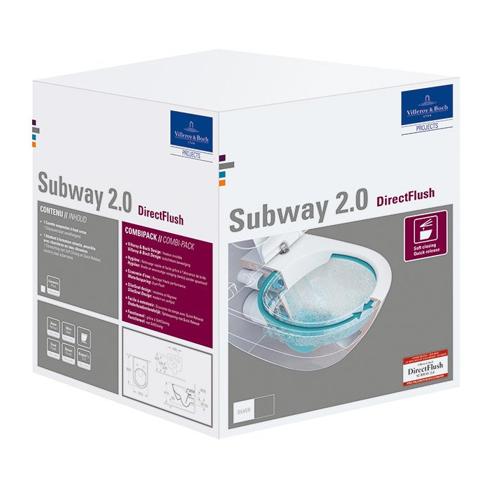 Rippuv WC-pott VILLEROY & BOCH Subway 2.0 Direct Flush WC koos SlimSeat kaanega, White Alpin, 5614R201