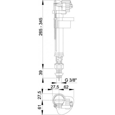 Alumise ühenduse WC täitmismehhanism ALCA PLAST, keere 3/8''
