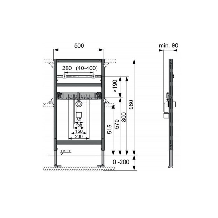 TECEprofil universal built-in washbasin module, 980 mm