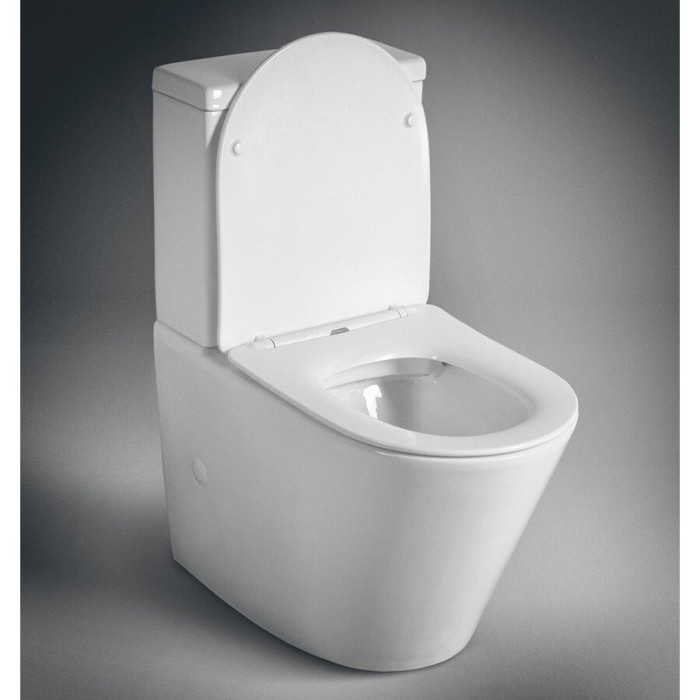 The freestanding unit SAPHO Paco Rimless with a SLIM slow-closing lid