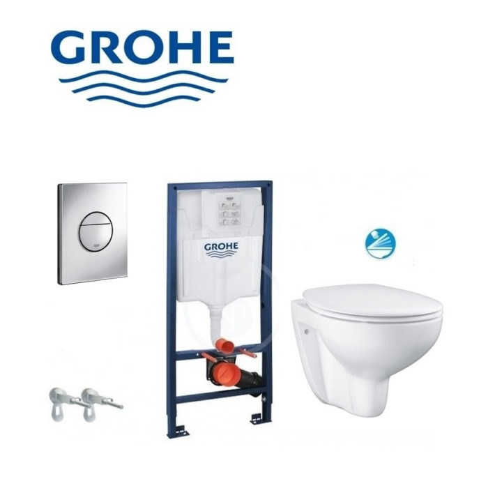 Подводной каркас унитаза GROHE Rapid SL 4 в 1 + подвесной унитаз GROHE Bau с крышкой с мягким закрыванием
