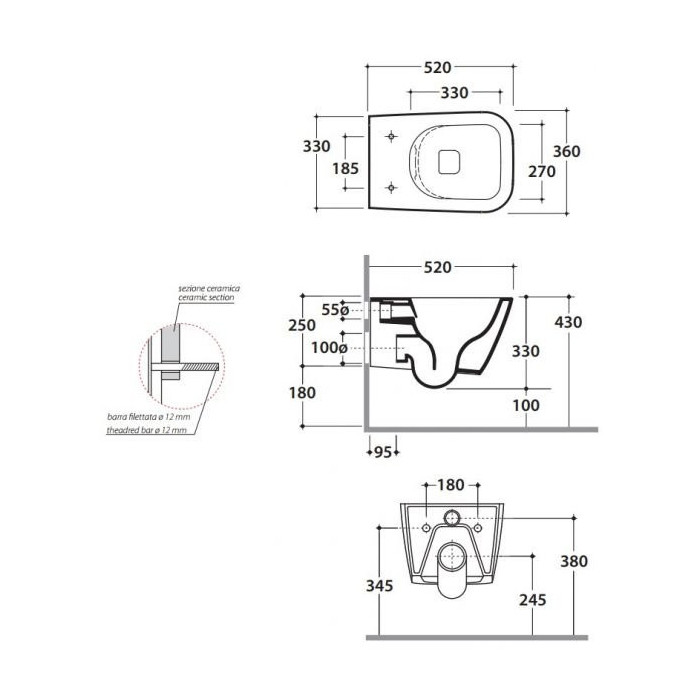 Hanging toilet bowl GLOBO with Rimless technology and a thin slow-close lid