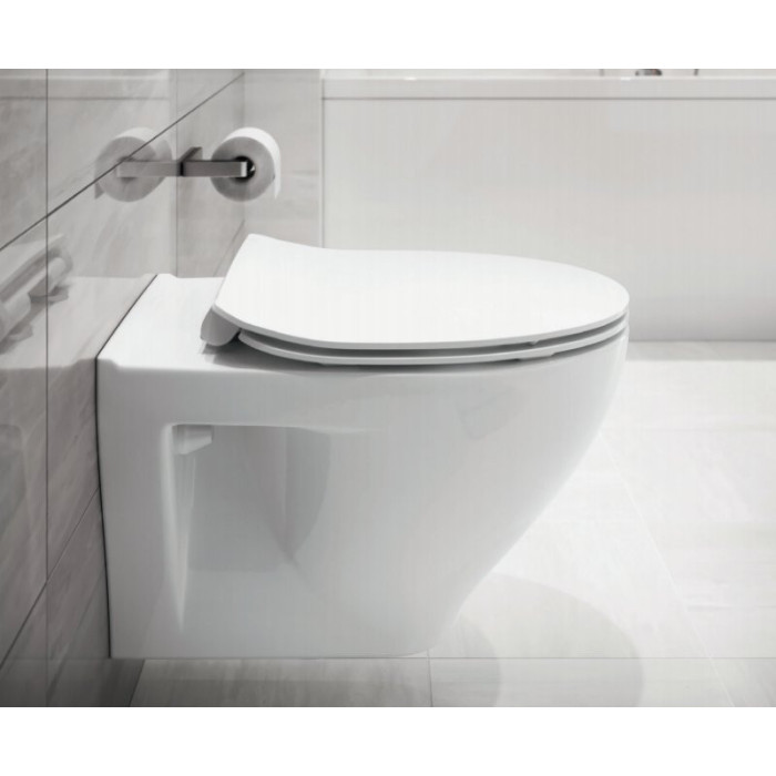 Rippuv WC-pott CERSANIT Moduo Rimless tehnoloogiaga ja õhukese aeglaselt sulguva kaanega