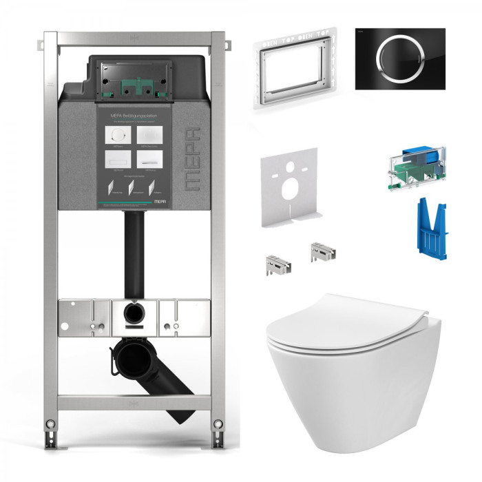 Built-in toilet frame MEPA VeraVIT 7 in 1, black + wall-mounted toilet CERSANIT City Oval