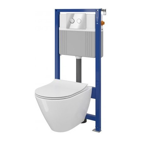 Built-in toilet frame CERSANIT CITY + wall-mounted toilet City Oyal Clean On with a duroplast seat.