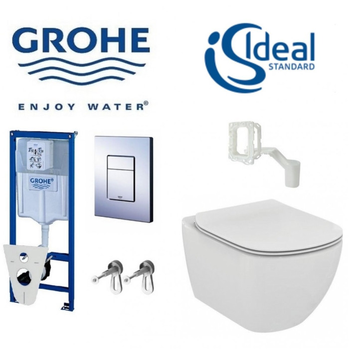 Potinkinis tualetiraami GROHE Rapid SL 5 in 1 + riputatav tualett IDEALUS STANDARTAS Tesi Aquablade koos Slim kaanega