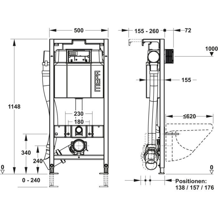 Built-in toilet frame MEPA nextVIT Air-WC manual (2 in 1)