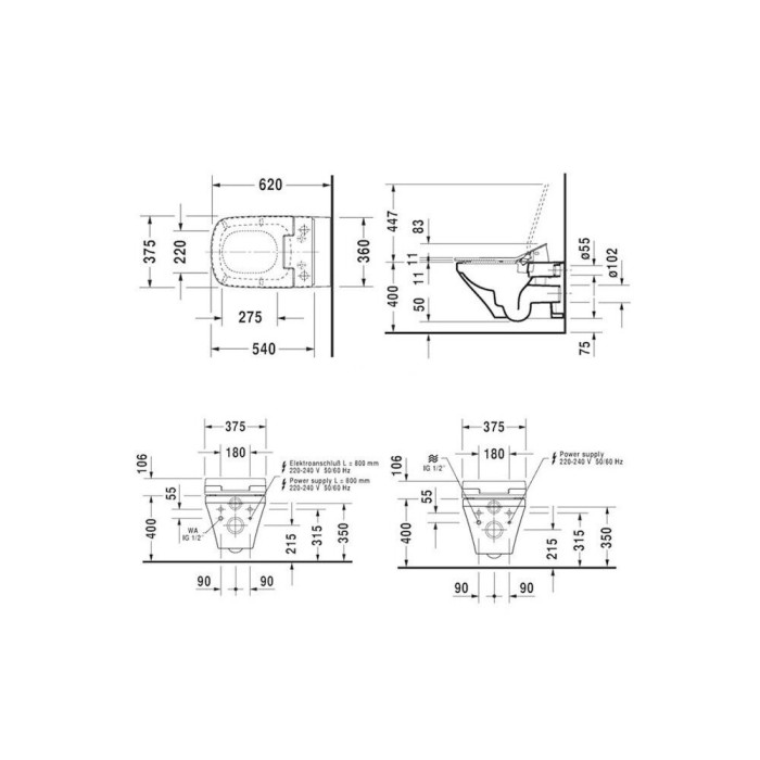 Подвесной унитаз с биде function DURAVIT WC DuraStyle Rimless SensoWash, Durafix, с крышкой Slim SC, белый