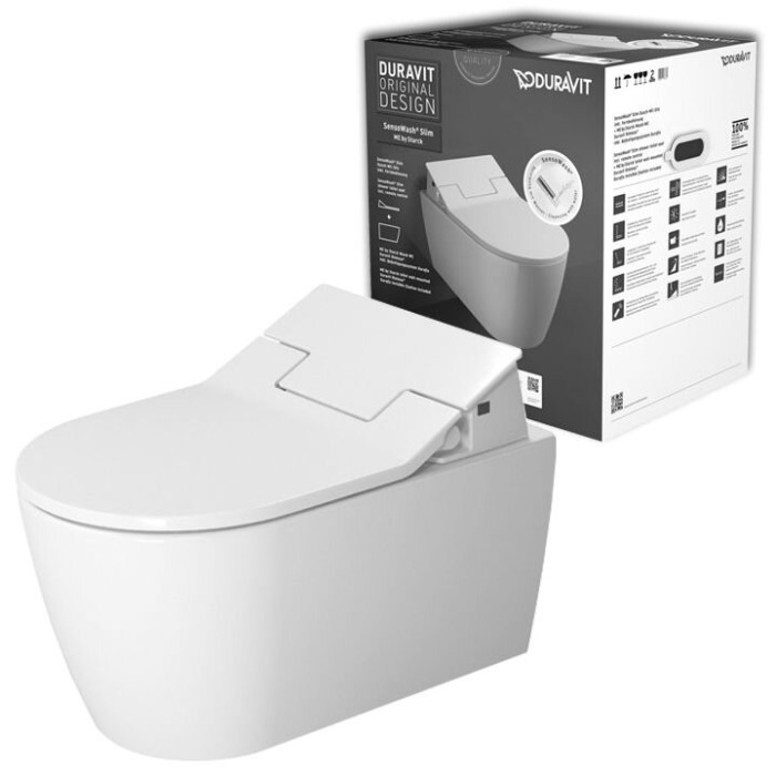 Rippuv üksus bidetifunktsiooniga DURAVIT WC ME by Starck Rimless SensoWash, Durafix, Slim SC kaanega, valge