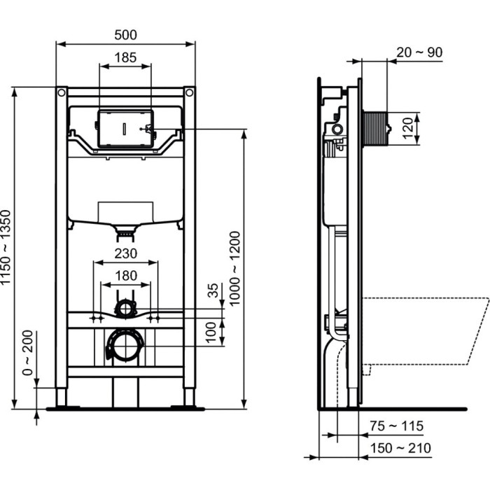 Potinkinis WC komplektid IDEAL STANDARD (6 in 1), must nupp