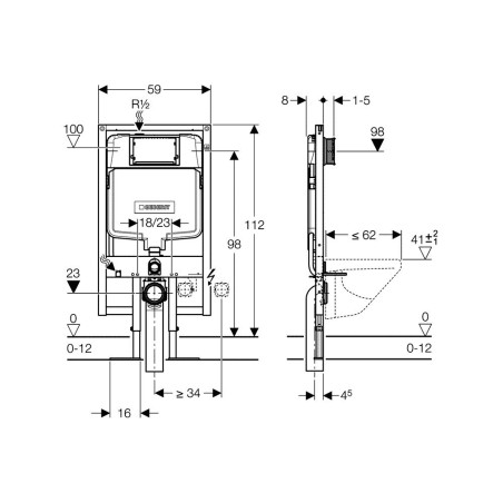 Geberit Duofix 8 cm concealed toilet frame with fittings and gasket (3 in 1)