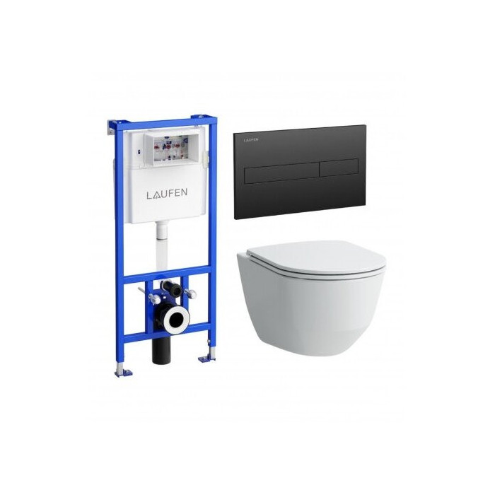 Built-in toilet frame LAUFEN 4 in 1, black-matt + wall-mounted toilet LAUFEN Pro Rimless with SLIM Slowclose seat