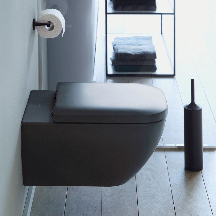 Подвесной унитаз DURAVIT Happy D.2 Rimless с крышкой Soft close, перо Anthracito