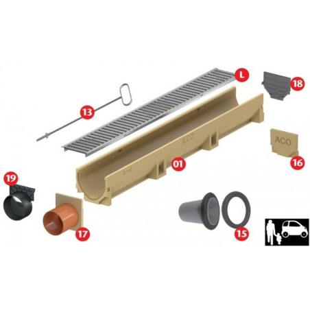 Gutter with galvanized steel grates ACO Euroline 1000