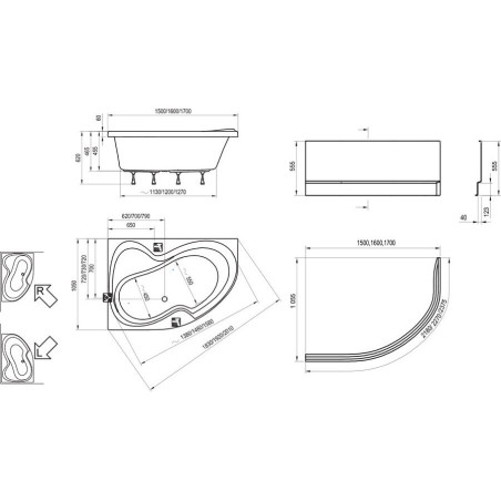 Acrylic asymmetrical bathtub RAVAK Rosa II