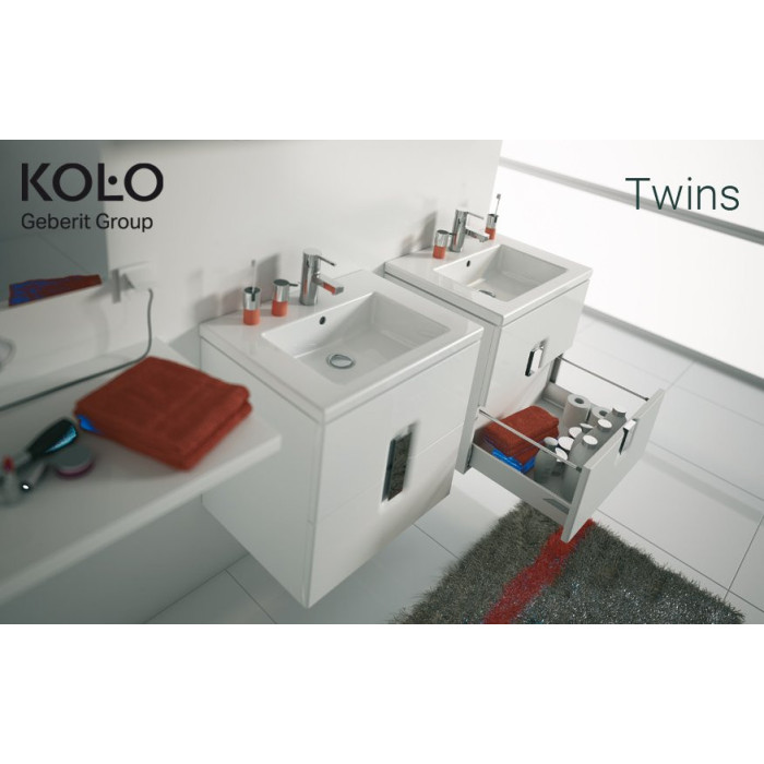 Lower cabinet with sink (2 drawers) KOLO Dvyniai 50 cm, glossy white