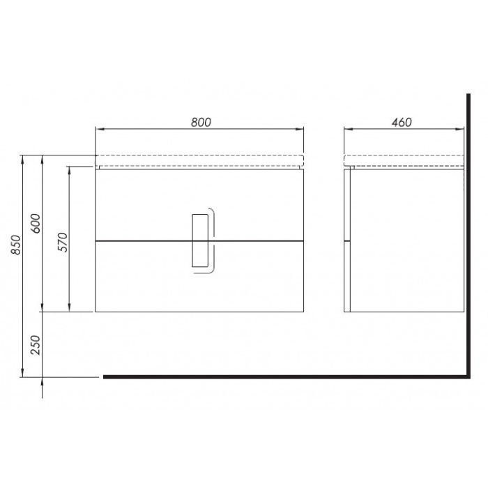 Lower cabinet with sink (2 drawers) KOLO Twins 80 cm, matte black