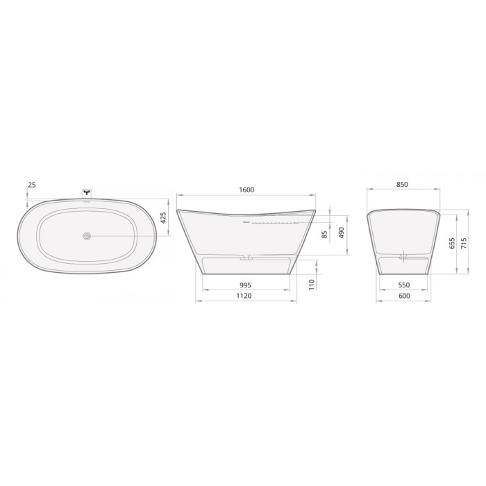 PAA Amore stone mass bathtub, white, 850 x 1600 mm