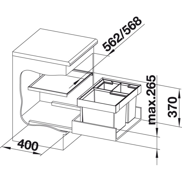 Jäätmete sorteerimise süsteem 60 cm BLANCO FLEXON II XL 60/3 kapile, antratsiit