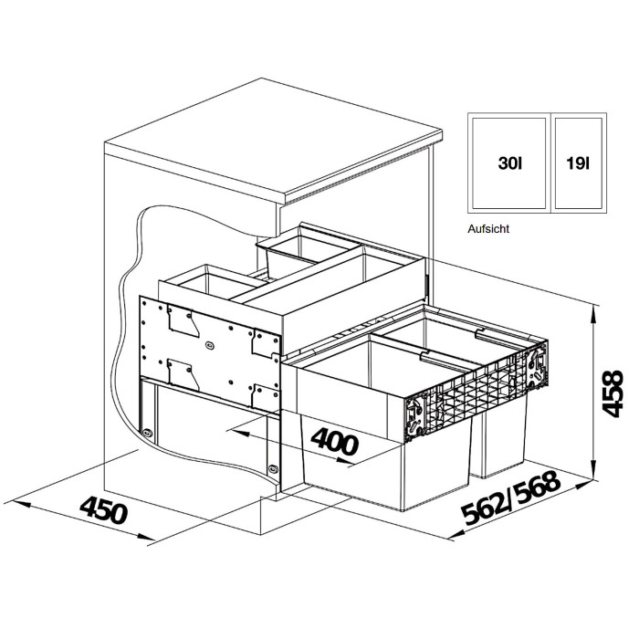 Waste sorting system for 60 cm cabinet BLANCO SELECT II 60/2 Orga