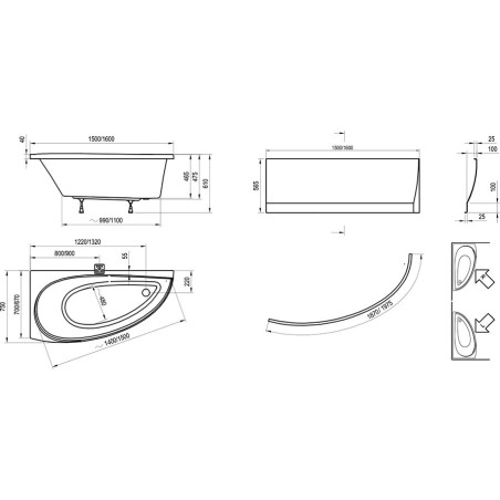 Acrylic asymmetrical bathtub RAVAK Avocado