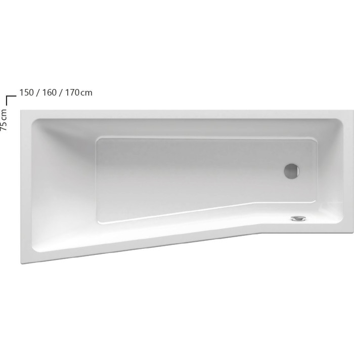 Acrylic asymmetrical bathtub RAVAK BeHappy II