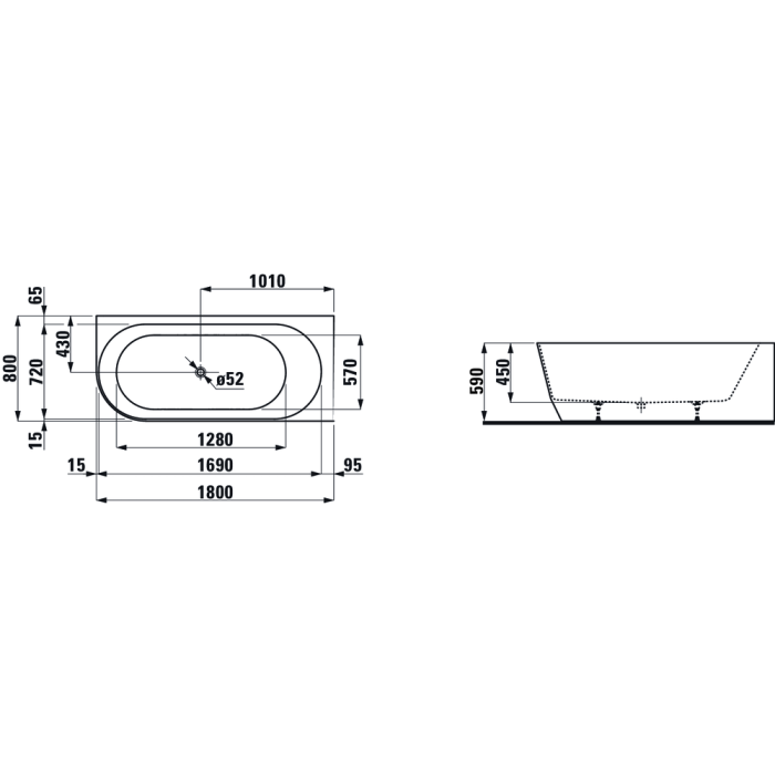 Ristkülikukujuline vann LAUFEN Pro 1800 x 800 mm (parem), H2449550000001