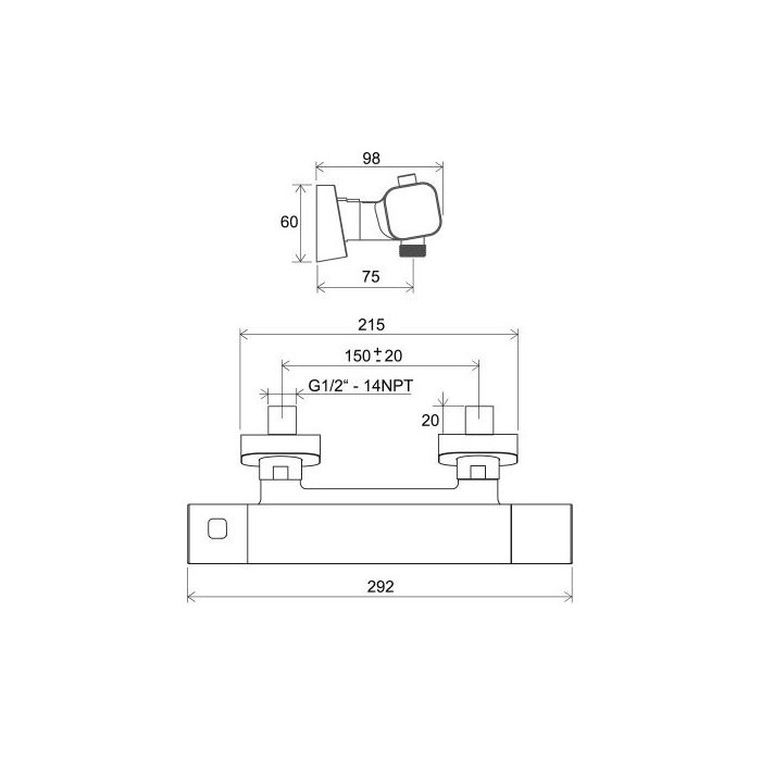 RAVAK 10° Free black thermostatic shower mixer