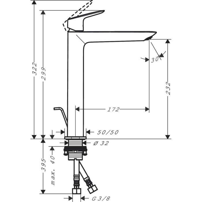 HANSGROHE Logis 240 mm sink mixer with pop-up waste, 71257000