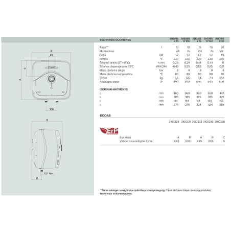 ARISTON Andris RS 10/3 EU electric water heater, above the sink