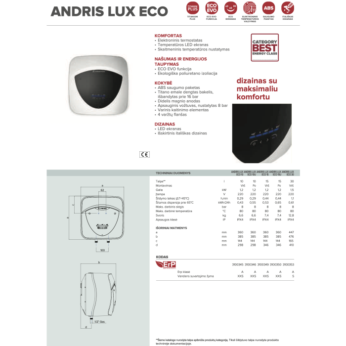 Электрический водонагреватель ARISTON Andris Lux Eco 30/5, над раковиной