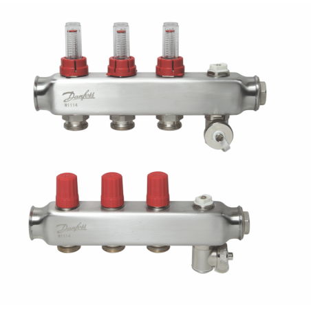 DANFOSS adjustable underfloor heating manifold 3 circuits with flow meters