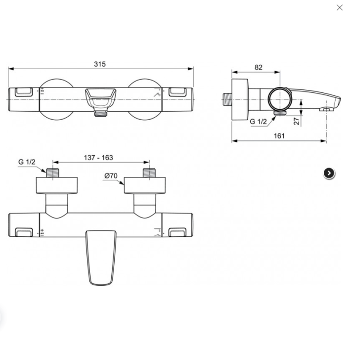 Thermostatic bath mixer IDEAL STANDARD Ceratherm T25, A7544XG