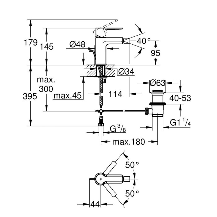 Смеситель для биде с донным клапаном GROHE Lineare, размер S, 33848001