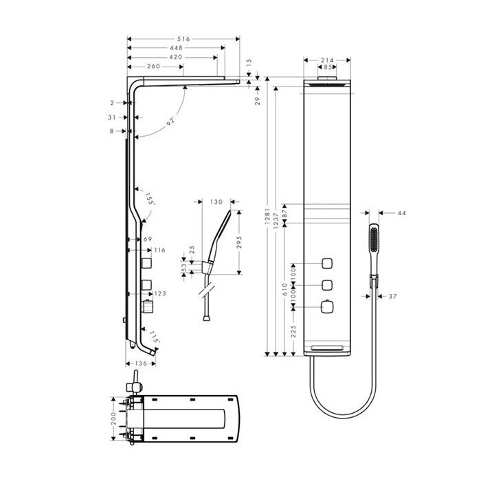 Гидромассажная стенка HANSGROHE Raindance Lift White/Chrome, 27008400