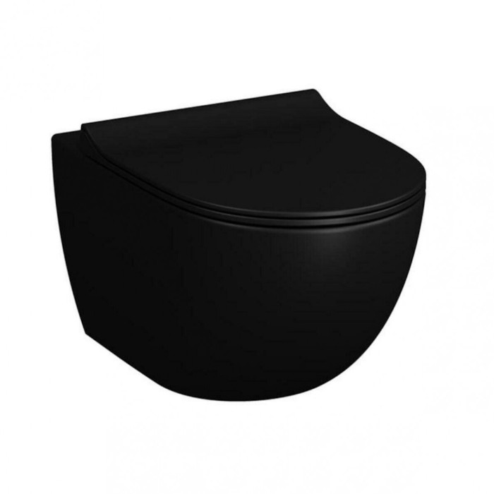 Подвесной унитаз SAT Rimless с крышкой Slim Slow close, черный матовый