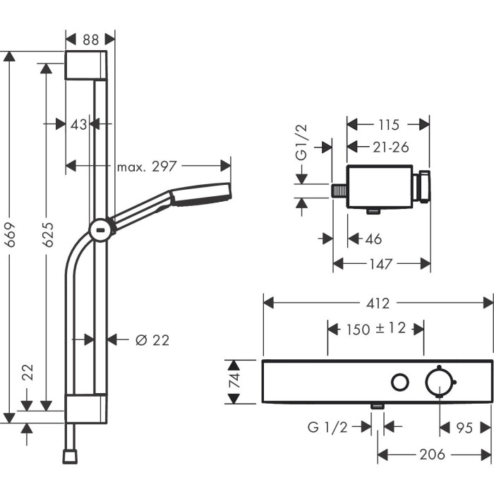 Thermostatic shower mixer HANSGROHE ShowerTablet Select, 24260000