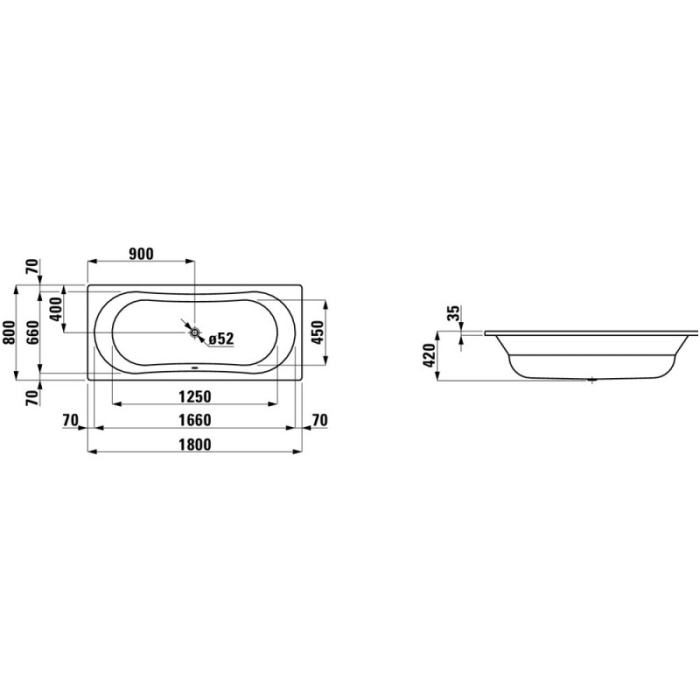 Laufen Thallium 80 x 180 cm Steel Rectangular Bathtub
