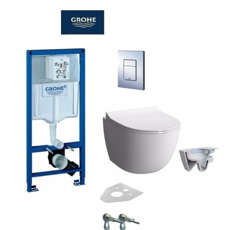Встраиваемая рама GROHE Rapid SL с хромированной кнопкой из унитазов VITRA Sento Rimless