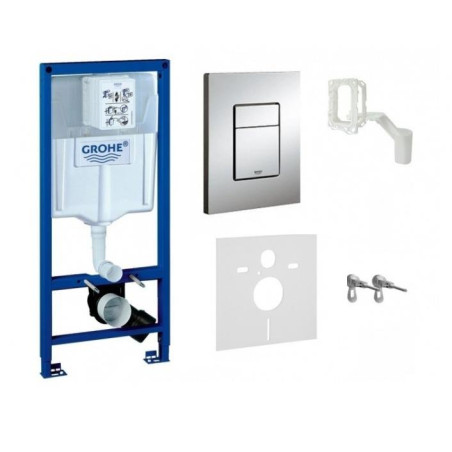 Built-in GROHE Rapid SL frame with a chrome button from VITRA Sento Rimless toilets