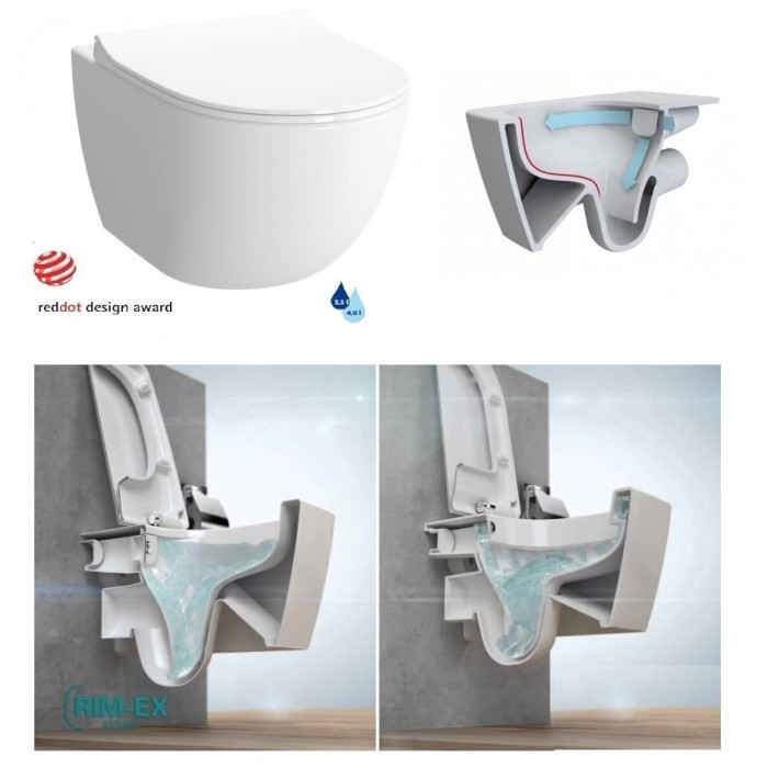 Built-in GROHE Rapid SL frame with a chrome button from VITRA Sento Rimless toilets
