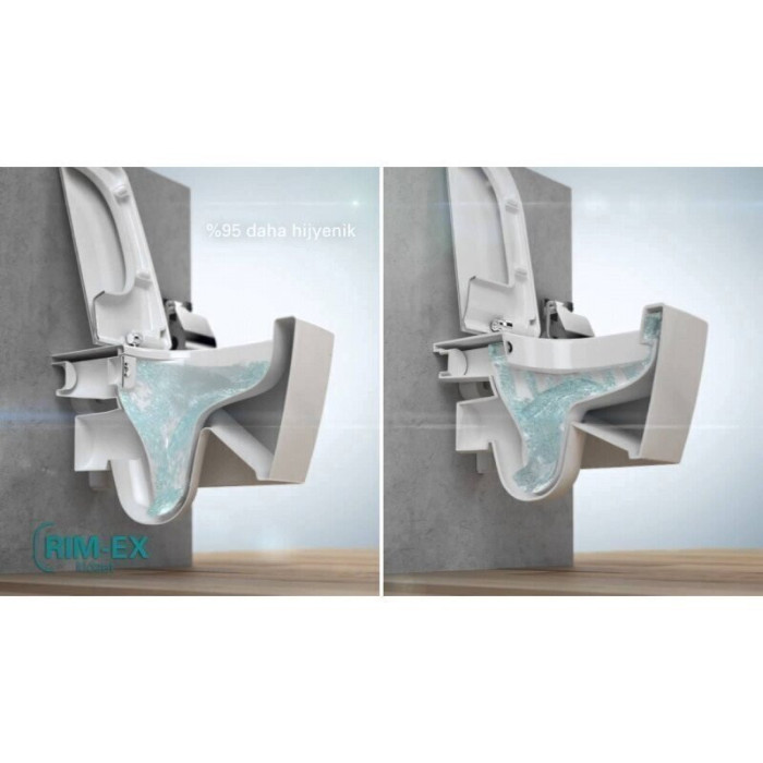 Built-in GROHE Rapid SL frame with a chrome button from VITRA Sento Rimless toilets