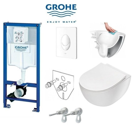 Встраиваемая рама GROHE Rapid SL с белой кнопкой из унитазов DEANTE Peonia Rimless