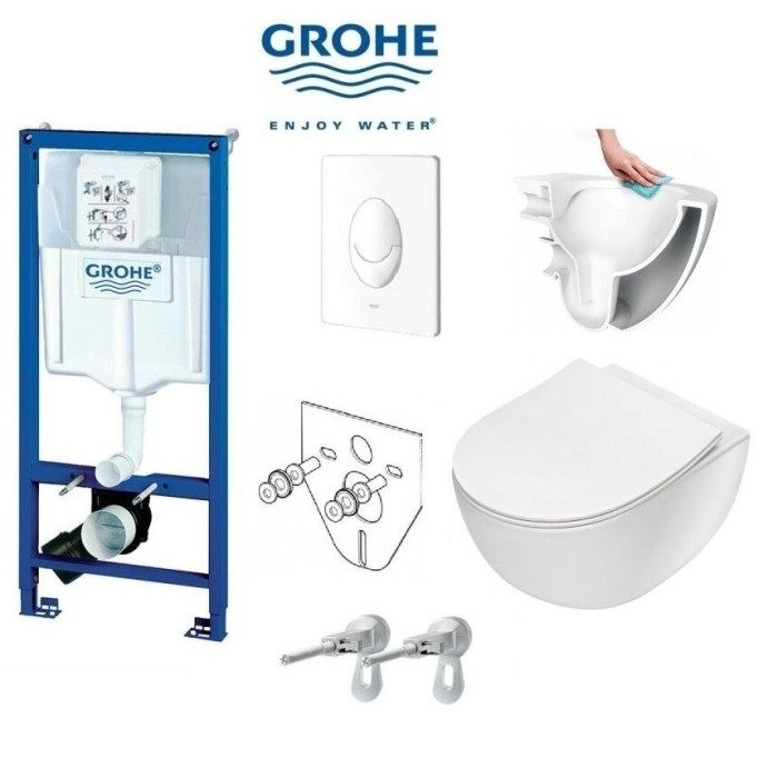 Встраиваемая рама GROHE Rapid SL с белой кнопкой из унитазов DEANTE Peonia Rimless