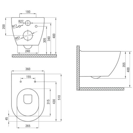 Built-in GROHE Rapid SL frame with a chrome button and DEANTE Peonia Rimless toilet