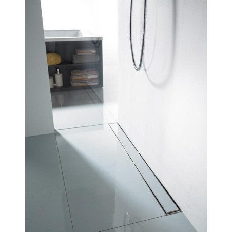 ACO ShowerDrain C shower channel sets with vertical flange, featuring a Tile 3 in 1 adhesive tile, (Various length options)