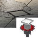 Stainless steel trap sets "dry" for adhesive tile "plate" TECEdrainpoint S, 150 x 150 mm, vertical