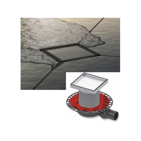Stainless steel trap set "dry" for adhesive tile "plate" TECEdrainpoint S, 150 x 150 mm, particularly flat,