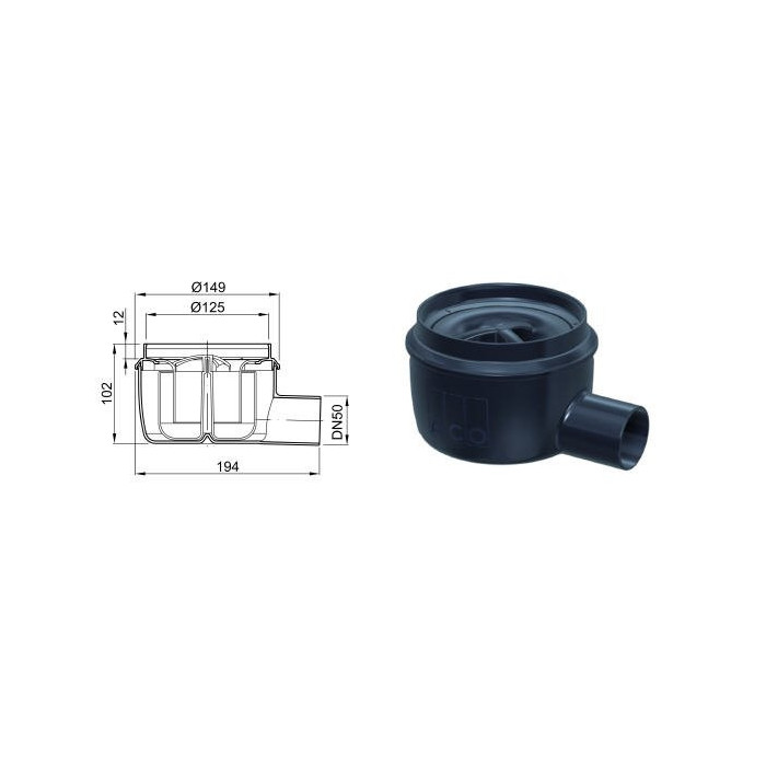 Trap with upper part for tiling ACO Easy Flow DN 50, with sealing joint for waterproofing, horizontal